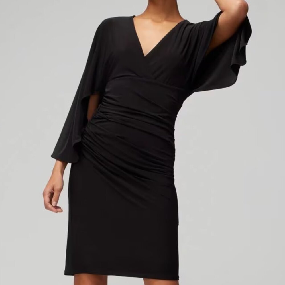 WHBM 3/4 Flutter Sleeve Matte Jersey Mini Dress